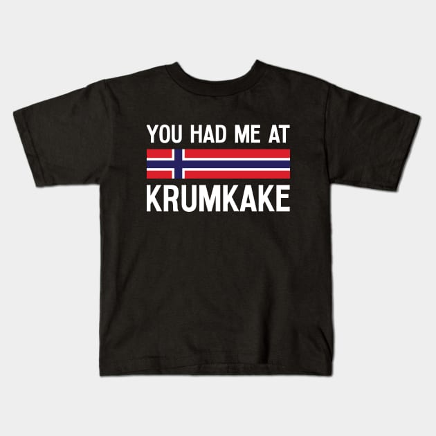 Funny Norwegian Flag Christmas Cookie Had Me at Krumkake Kids T-Shirt by Huhnerdieb Apparel